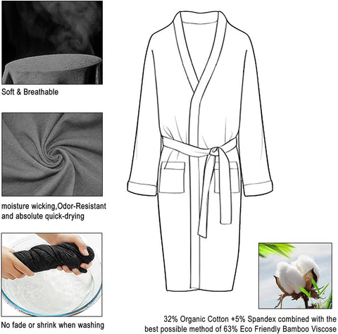 Men's Robe Knit Bamboo Cotton Long Bathrobe Spa Sleepwear Soft Shawl Collar Kimono Robe Big and Tall
