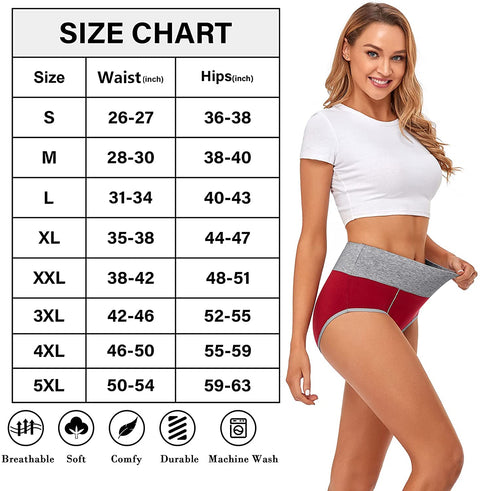 High Waisted Underwear for Women Cotton No Muffin Top Full Coverage Briefs Soft Stretch Ladies Panties 5 Pack
