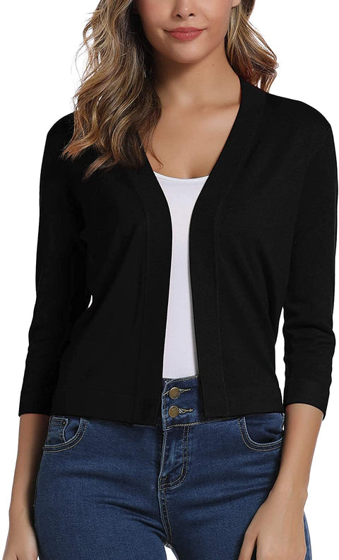 Urban CoCo Women's 3/4 Sleeve Cropped Cardigan Sweater Elegant Shrugs for Women