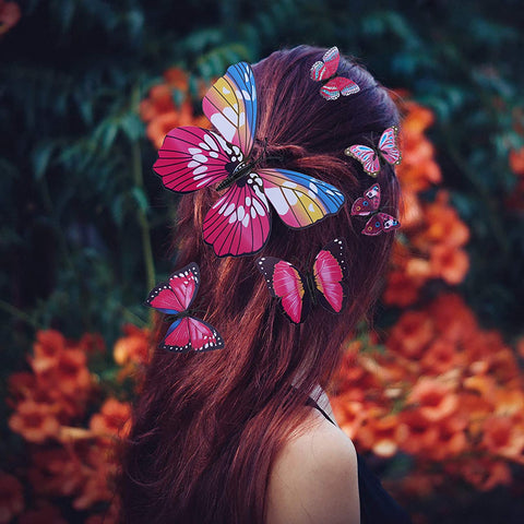 AWAYTR Realistic Printed Butterfly Hair Clip 12Pcs Fairy Hair Clips Set Hair Accessories for Girls Women (Purple)