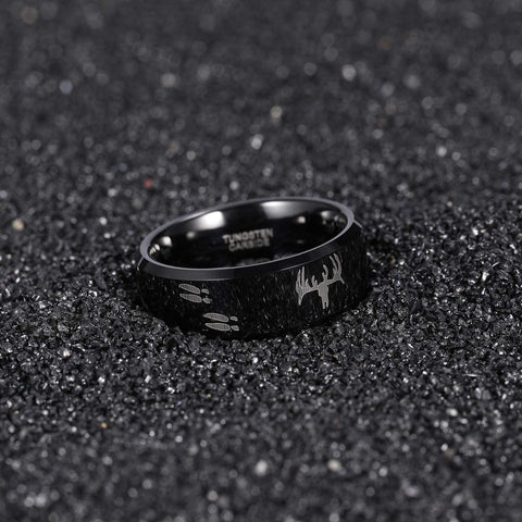 TRUMIUM 8mm Black Etched Deer Head Tungsten Carbide Wedding Band Men's Hunting Ring Size 6-15