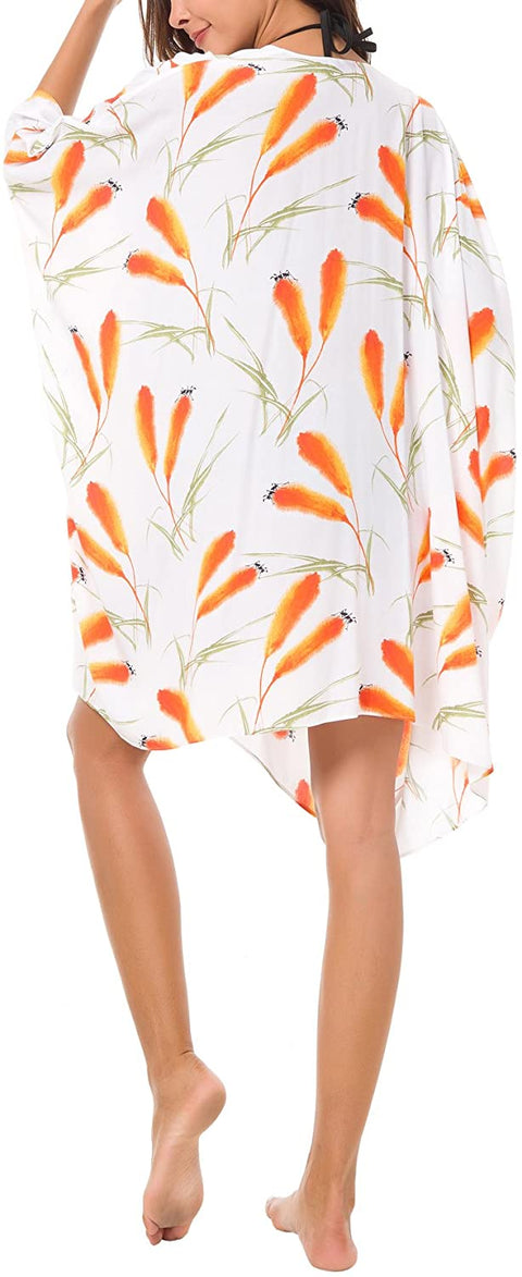 Women's Floral Swimsuit Cover Up Kimono Cardigan Beachwear