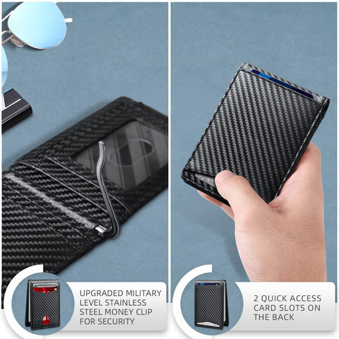 Zitahli RFID Wallet for Men, 14 Cards Slim Mens Wallet with Money Clip Front Pocket Wallet Bifold Leather Minimalist Credit Card Holder for Men with Gift Box and ID Window