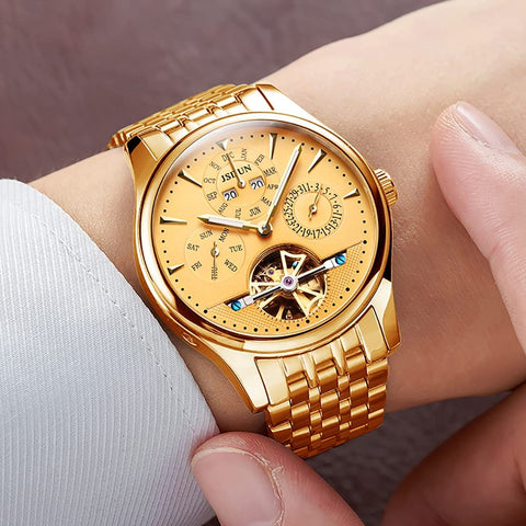 Gold Mens Mechanical Watch Gifts Set