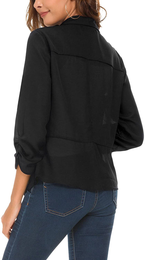 Women's Ruched Sleeve Lightweight Thin Chiffon Blazer