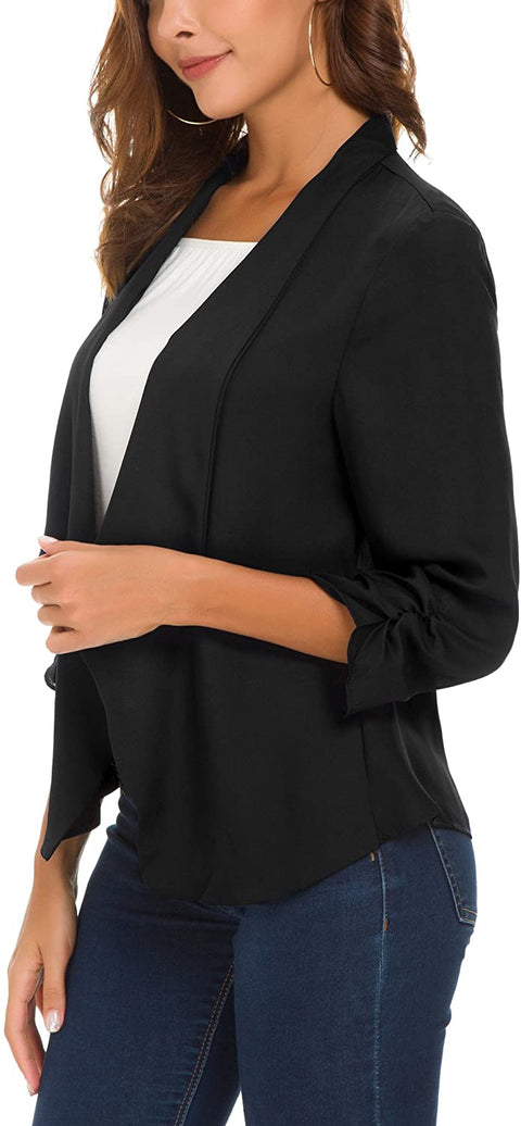 Women's Ruched Sleeve Lightweight Thin Chiffon Blazer