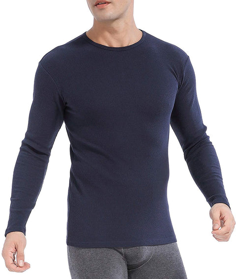 Men's 2-Pack Thermal Long Sleeve Undershirt Waffle Knit Soft Comfy Crew Neck Top Underwear