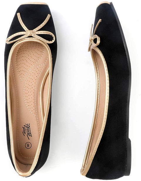 Heel The World Women's Ballet Flats Square Toe Ballerina Flat Shoes with Bow