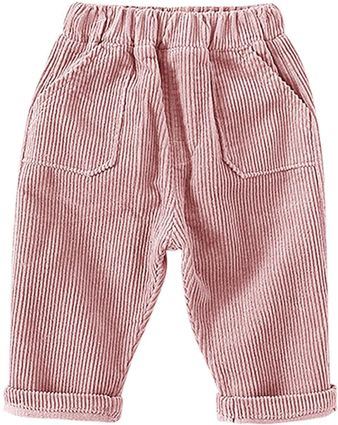 Yasiter Toddler Kids Cute Casual Pants Baby Boys Girls Corduroy Elastic Waist Basic Trousers with Pockets
