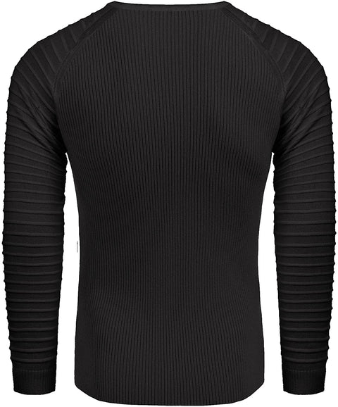 Men's Cable Knit Sweater Stripe Crew Neck Long Sleeve Pullover