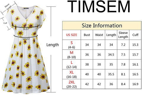 TIMSEM Women's Short Sleeve Dresses V Neck Half Button Summer Floral Smock Dress