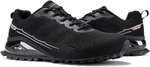 Kricely Men's Women Trail Running Shoes - Non-Slip Hiking Shoes Breathable Walking Footwear Outdoor Road Athletic Sneaker