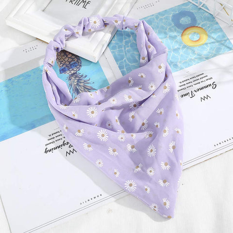 Floral Elastic Hair Scarf Headband - 3 PCS Chiffon Head Kerchief Headband Print Floral Hair Scarves with Hair Clips Kerchief Head Scarf Hair Bandanas for Women (White/Beige/Purple)