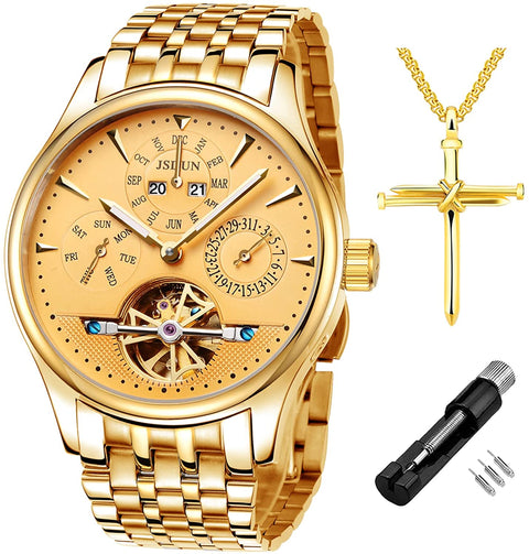Gold Mens Mechanical Watch Gifts Set