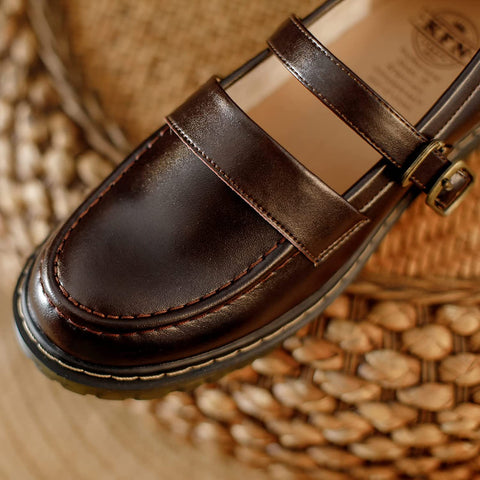 KANGFEINI Round Toe Comfortable Driving Mocassin Casual Flat Shoes Anti-Slip Leather Leather Penny Loafers jk Mary Jane Women's Shoes