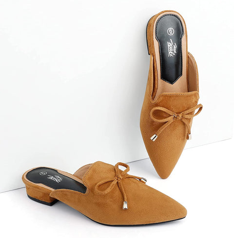 Heel The World Women's Mules Pointed Toe Low Heel Flats Backless Slip On Loafer Shoes for Women