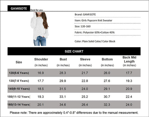 GAMISOTE Girl's Fuzzy Warm Sweater Crew Neck Chunky Side Slit Jumper Pullover Outwear