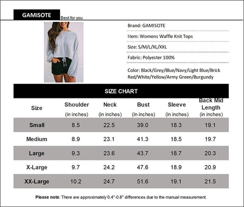 GAMISOTE Women's Waffle Knit Long Sleeve Tops Oversized Plain Crop Pullover Sweaters