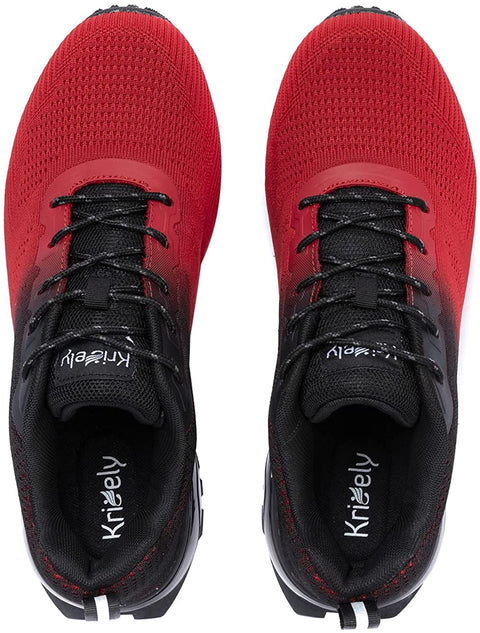 Kricely Men's Women Trail Running Shoes - Non-Slip Hiking Shoes Breathable Walking Footwear Outdoor Road Athletic Sneaker Red Black