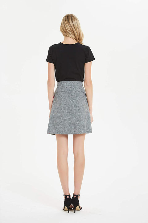 Womens Front Pleated Mini Midi Skirt Side Stripe Tape