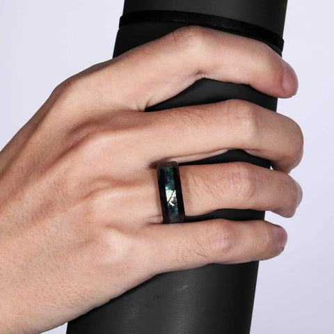 TRUMIUM 8mm Abalone Shell Tungsten Carbide Rings Wedding Bands Faceted Edge Comfort Fit Size 7-13
