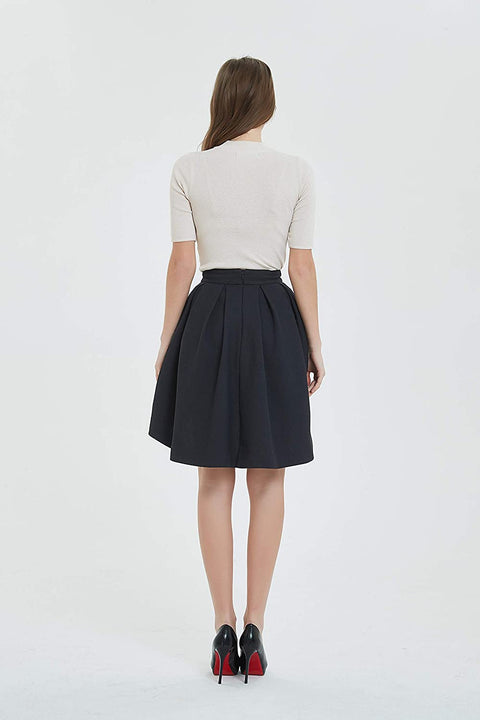 Womens A Line Dovetail Pleated Midi Skirt