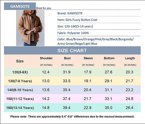 GAMISOTE Girls Warm Fleece Jacket Button Up Faux Shearling Chunky Outerwear Coat With Pockets