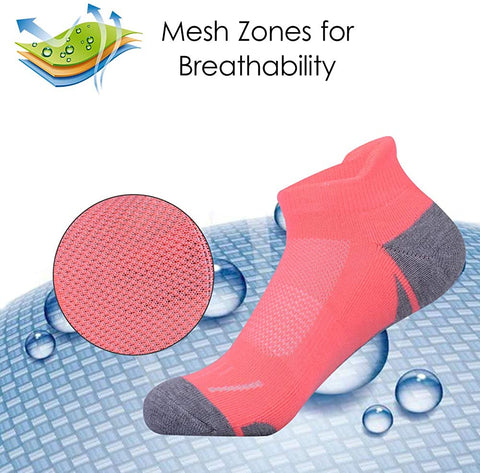 Womens Athletic Ankle Sports Running Low Cut Tab Cushioned Socks 6 Pack