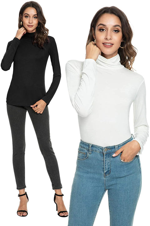 Xelky Womens Long Sleeve Turtleneck Shirt Lightweight Slim Turtle Neck Active Tops Basic Pullover Undershirt 2 Pack
