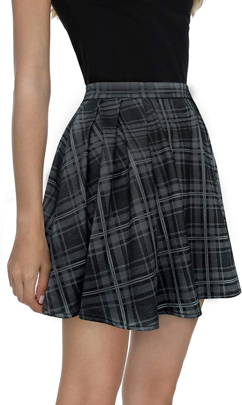 Women Plaid Pleated Mini Skater Skirt High Waisted School Skirt