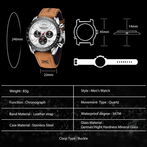 MEGALITH Mens Watch Waterproof Quartz Chronograph Watches for Men Men's Analog Stylish Sport Casual Classic Wrist Watch with Brown Leather Band Unique Gifts for Men