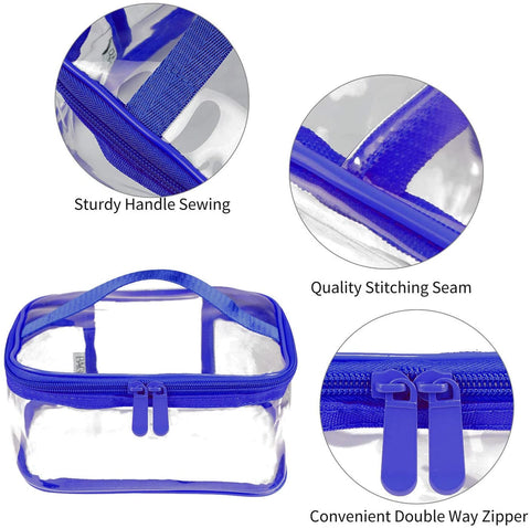Bagail Large Clear Makeup Bag Zipper Waterproof Transparent Portable Travel Storage Pouch Cosmetic Toiletry Bag With Handle (1 Set Royal Blue)