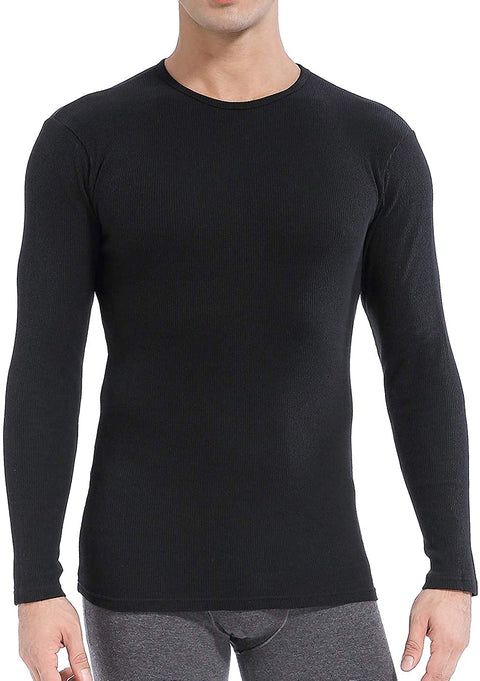 Men's 2-Pack Thermal Long Sleeve Undershirt Waffle Knit Soft Comfy Crew Neck Top Underwear