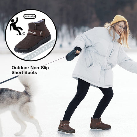 Womens Winter Snow Boots Waterproof Slip On Ankle Booties Fashion Warm Fur Lined Short Boot Comfortable Outdoor Work Shoes