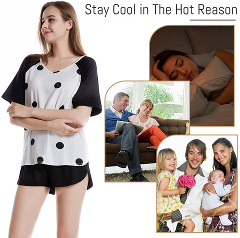 Women's Short Pajamas Set Short Sleeves and Shorts Lounge Bamboo Viscose Pajamas Set 2 Piece