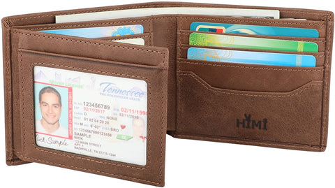 Wallets for Men - RFID Blocking Trifold Genuine Leather Wallet With 2 ID Window