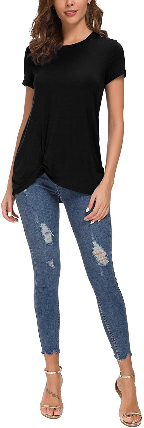 Urban CoCo Women's Crewneck Solid Color Twist Hem T-Shirt