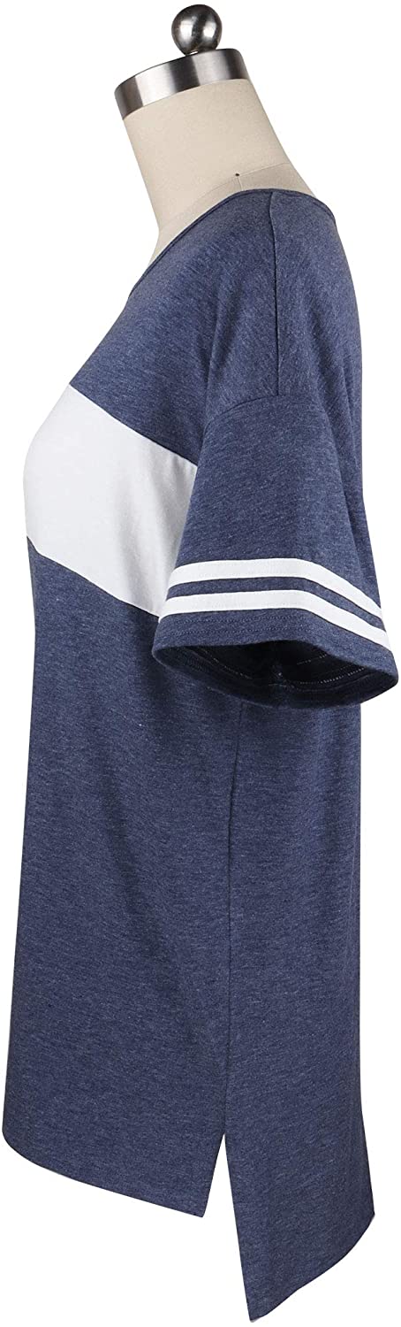 Women's Color Block Striped Long Sleeve Shirt Side Split High Low Hem Casual Pullover Tunic Tops