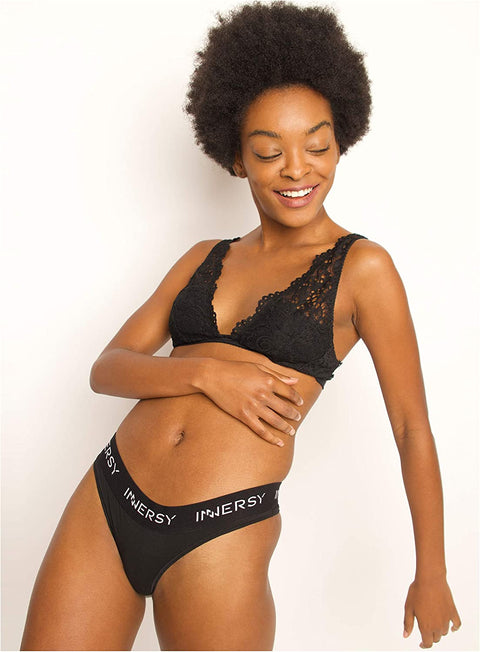 INNERSY Womens Thongs Underwear Cotton Sporty Thong Panties 5-Pack