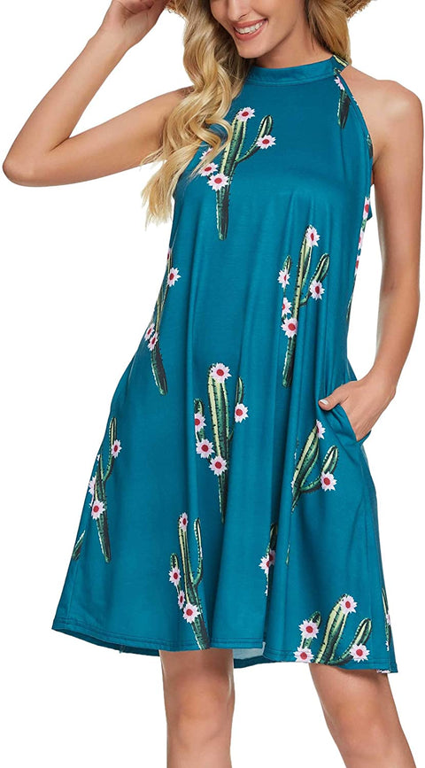 Women's Sleeveless Halter Dress Summer Basic Tank Midi Dress