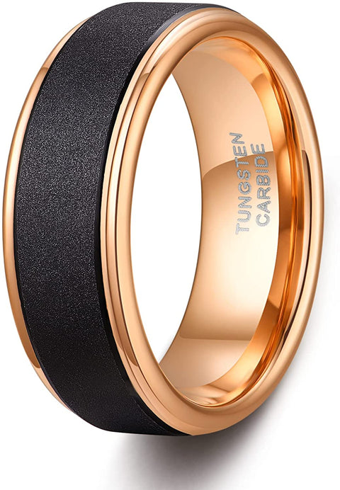 TRUMIUM 6mm 8mm Tungsten Rings for Men Women Sand Blast Finish Gold Wedding Band Ring Beveled Edge Comfort Fit Size 5-13