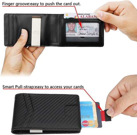 Slim Minimalist Front Pocket Wallet with Money Clip for Men, Genuine Leather RFID Blocking