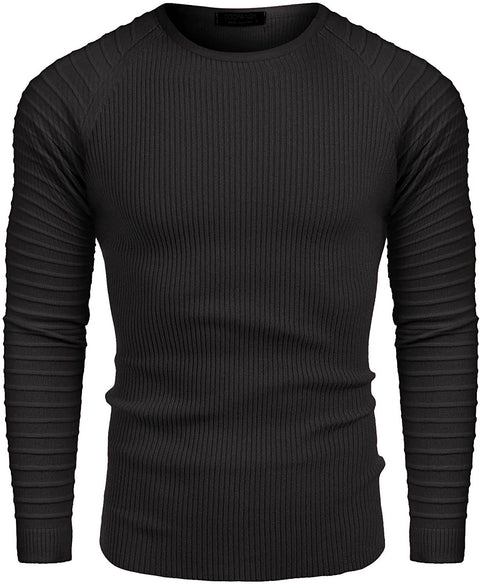 Men's Cable Knit Sweater Stripe Crew Neck Long Sleeve Pullover