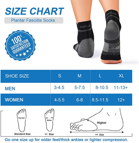 Plantar Fasciitis Sock (6 Pairs) for Men and Women, Compression Foot Sleeves with Arch and Ankle Support (Black, Large)