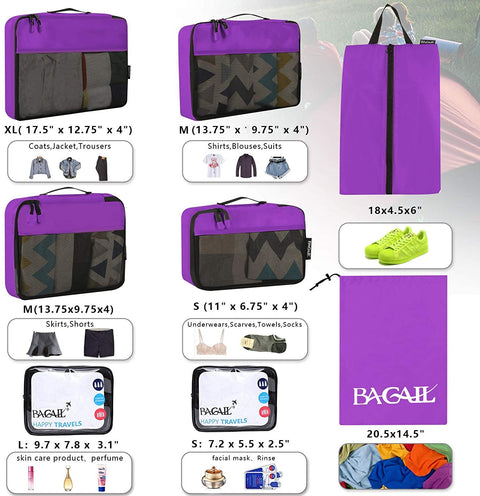 BAGAIL 8 Set Packing Cubes+3 Water-resistant Airtight Zipper Pouch