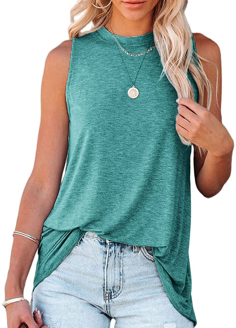 Women Sleeveless Knit Tank Top Casual High Neckline Vest Tunic with Back Zipper
