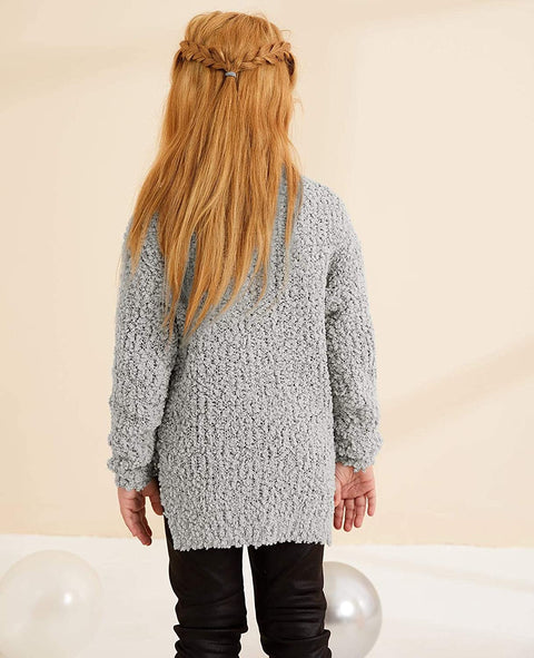 GAMISOTE Girl's Fuzzy Warm Sweater Crew Neck Chunky Side Slit Jumper Pullover Outwear