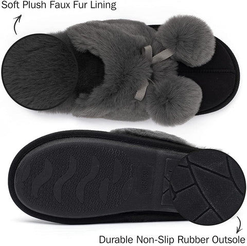Katliu Women's Fluffy Slippers Warm Faux Fur Memory Foam Slippers Non Slip House Slippers