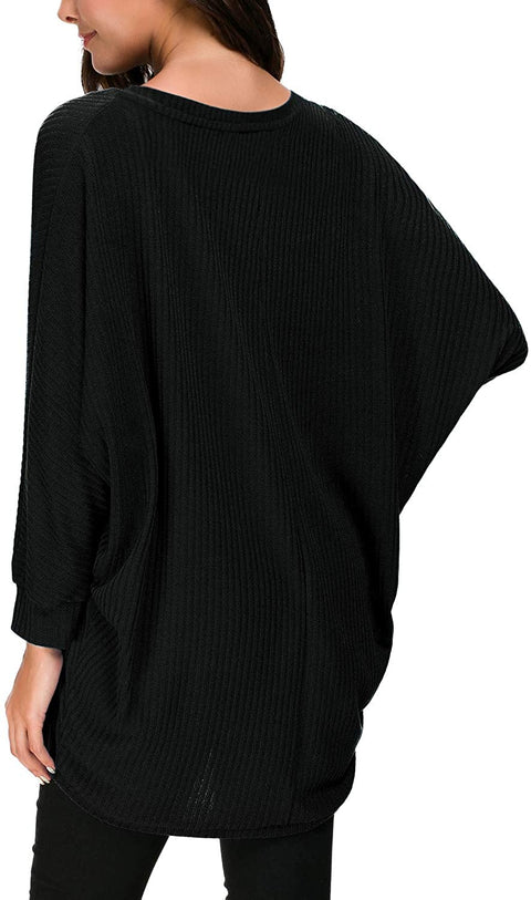Women's Round Neck Solid Knit Loose Pullover Sweater