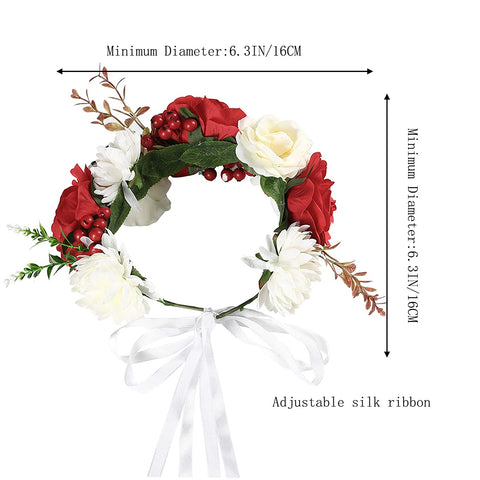 AWAYTR Halloween Spider Rose Flower Headband Leave Flower Adjustable Ribbon Headband Wedding Festival Headdress for Girls (White+red+Fake Spider)